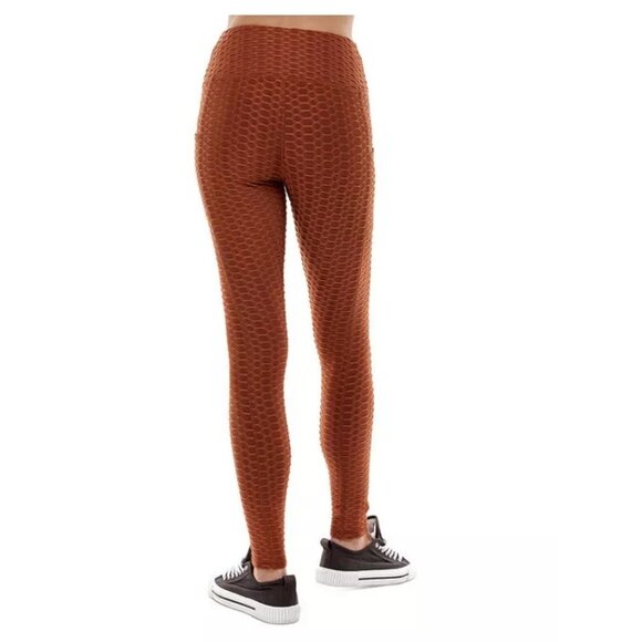 True Rock Women's Honeycomb Stretch High Waist Leggings Running Errands Rust S - Picture 2 of 9